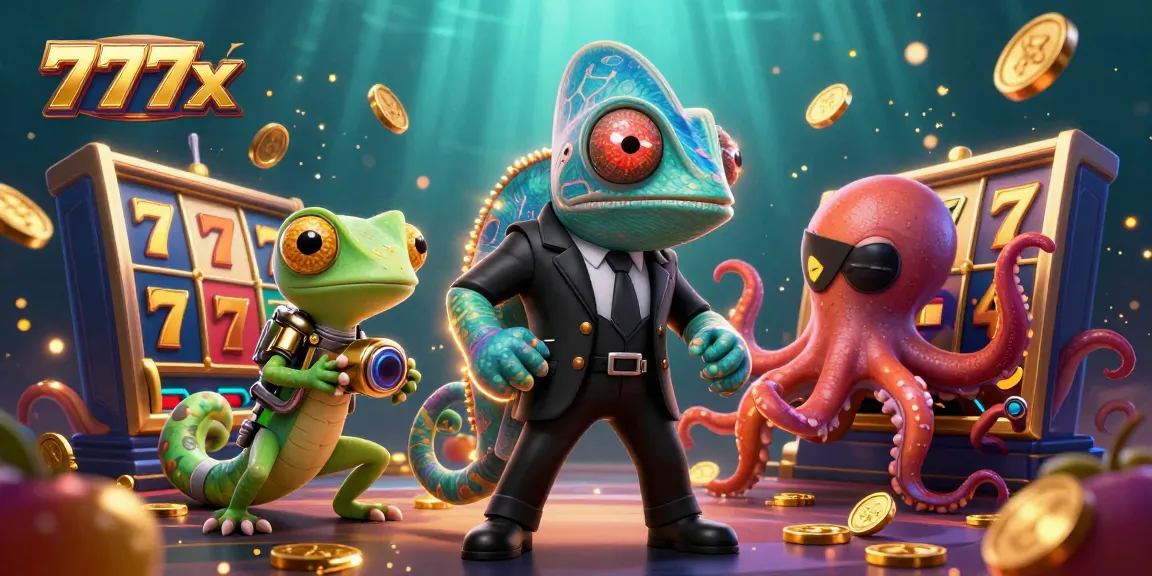 Experience the thrill of 777x with a vibrant casino illustration featuring dynamic slot games and animated characters.