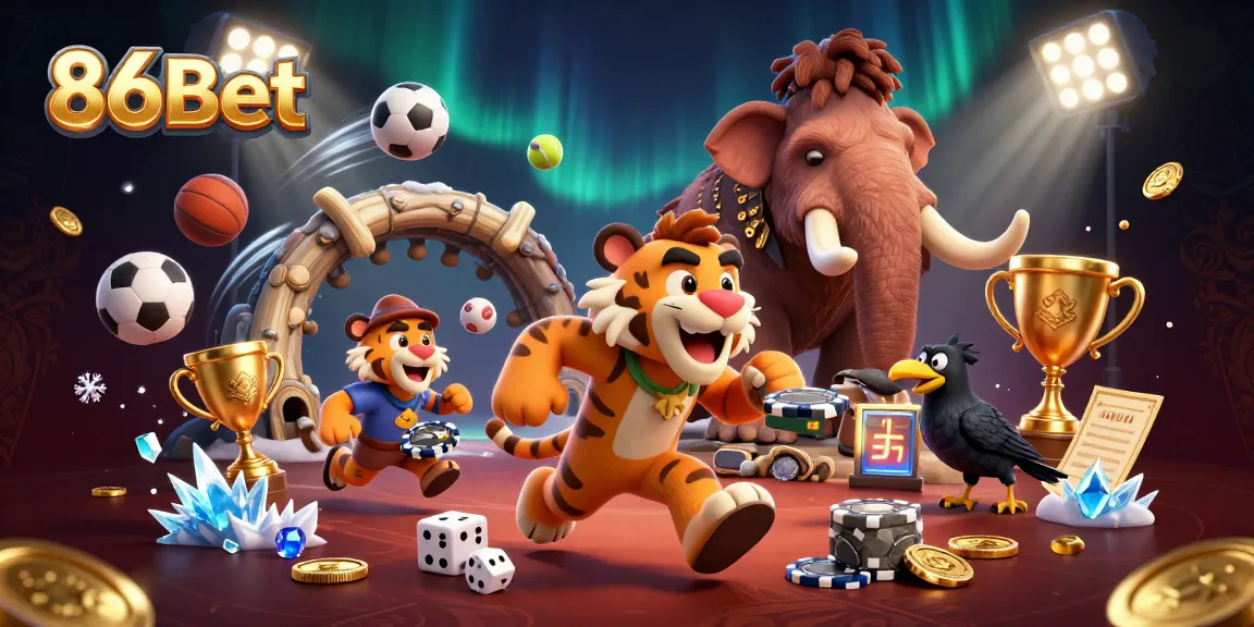 Experience the thrilling action of 86Bet with cartoon cavemen at their prehistoric casino.