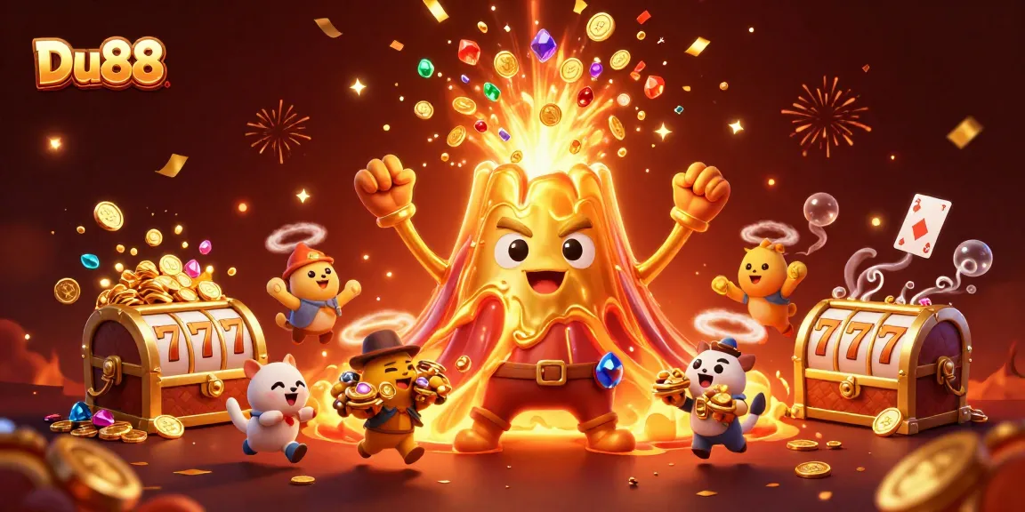 Spin the reels and win with Du88! Experience golden treasures from a cartoon volcano.