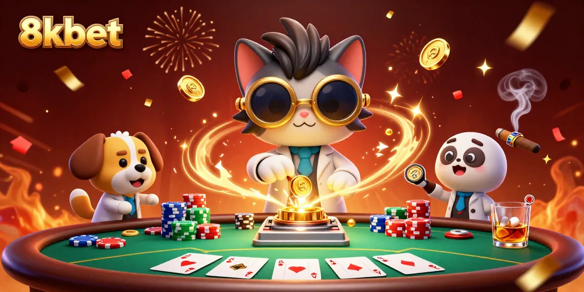 Join 8xbet's thrilling casino adventure with a mad scientist cat and dog creating riches.