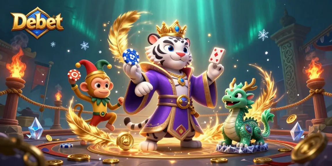Engage with Debet's vibrant online casino experience featuring unique characters and gaming elements.