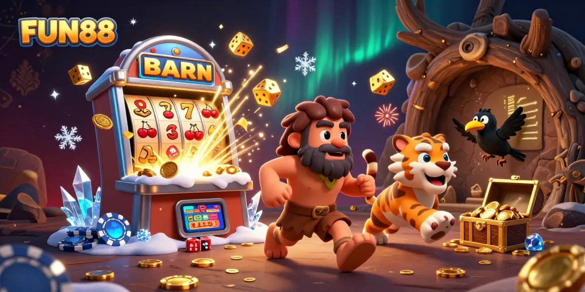 Experience the thrill of FUN88 with a vibrant, dynamic casino scene featuring 3D characters and interactive games.