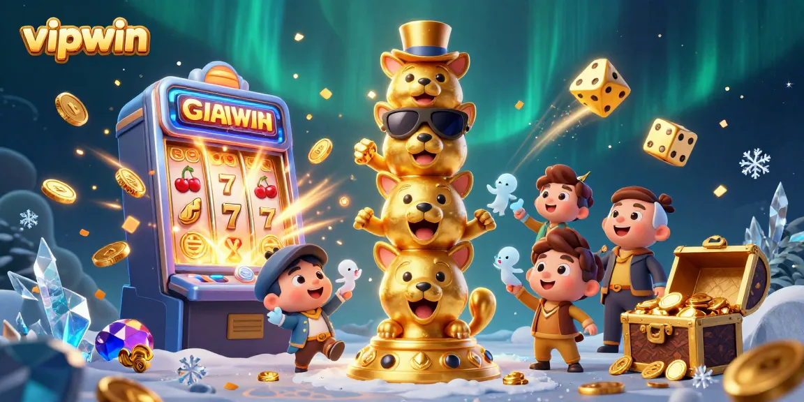 Experience the exciting world of vipwin with a vibrant casino-themed 3D illustration showcasing dynamic game elements.